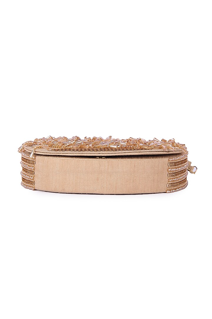 Golden Dupion Silk Hand Embroidered Clutch Bag by The Purple Sack at Pernia's Pop Up Shop