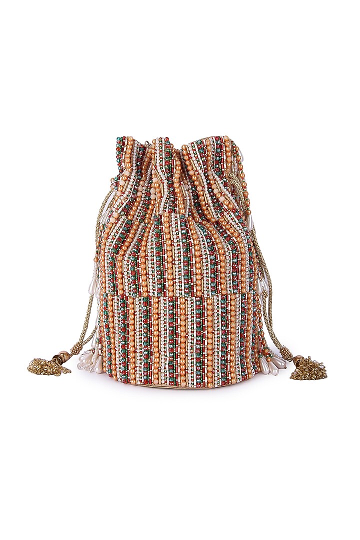 Multi-Colored Dupion Silk Hand Embroidered Potli by The Purple Sack at Pernia's Pop Up Shop