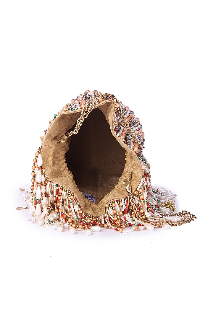 Multi-Colored Dupion Silk Hand Embroidered Potli by The Purple Sack at Pernia's Pop Up Shop