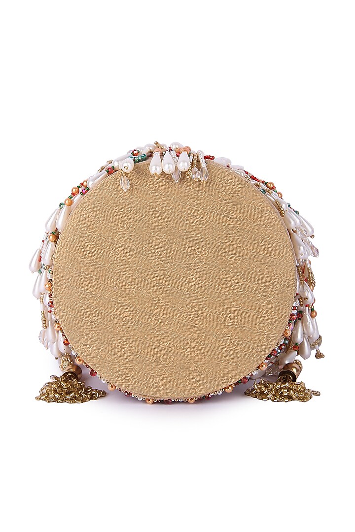 Multi-Colored Dupion Silk Hand Embroidered Potli by The Purple Sack at Pernia's Pop Up Shop