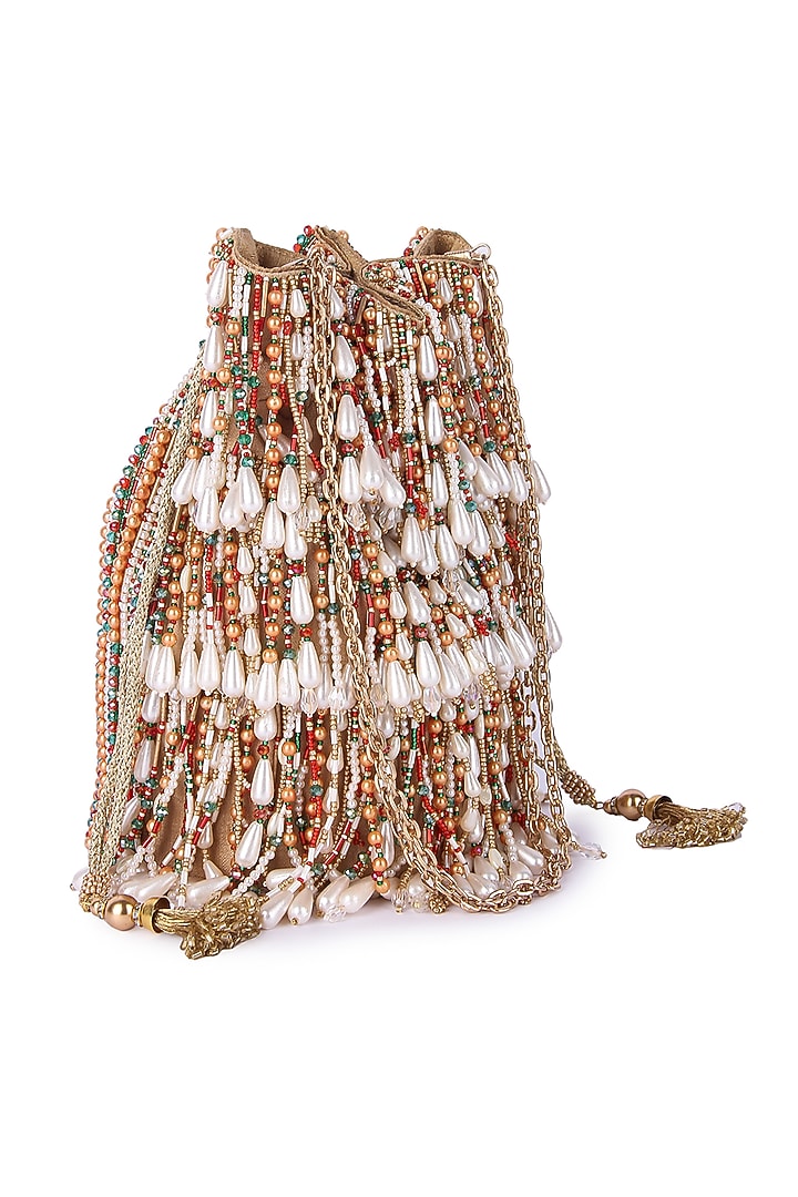 Multi-Colored Dupion Silk Hand Embroidered Potli by The Purple Sack at Pernia's Pop Up Shop