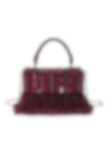 Maroon Dupion Silk Hand Embroidered Clutch Bag by The Purple Sack at Pernia's Pop Up Shop