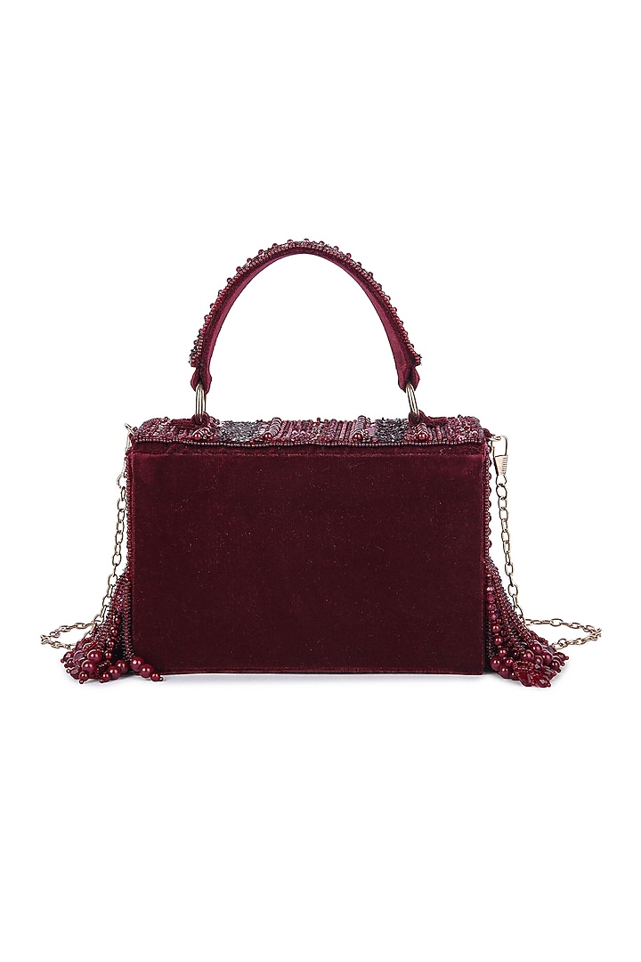 Maroon Dupion Silk Hand Embroidered Clutch Bag by The Purple Sack at Pernia's Pop Up Shop