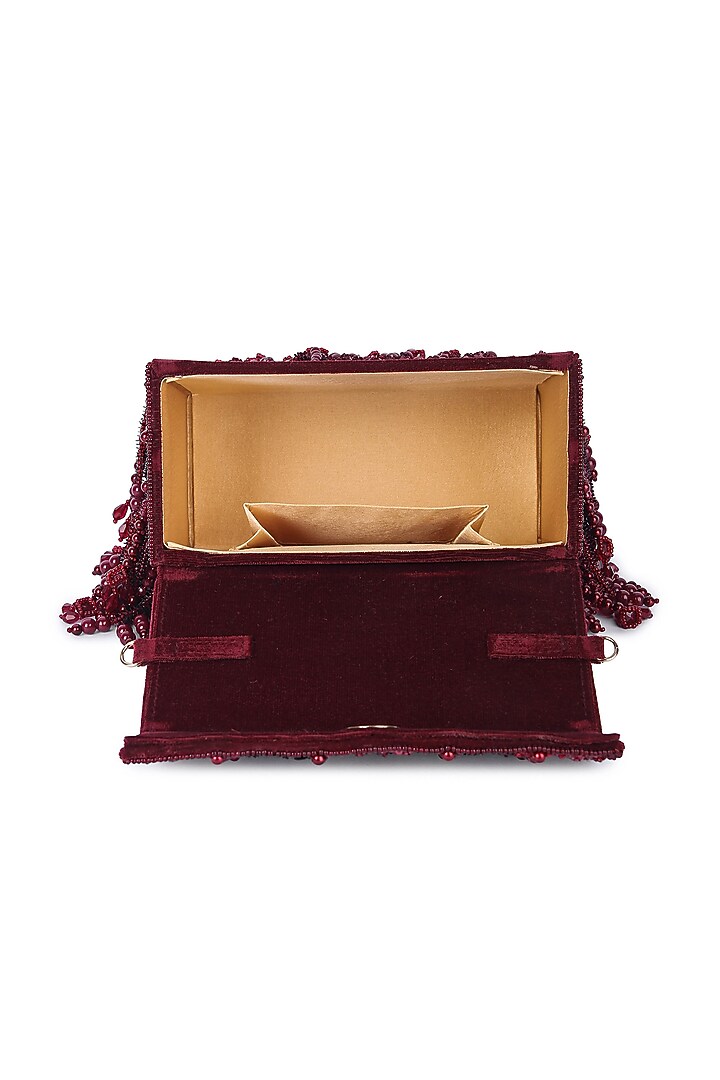 Maroon Dupion Silk Hand Embroidered Clutch Bag by The Purple Sack at Pernia's Pop Up Shop