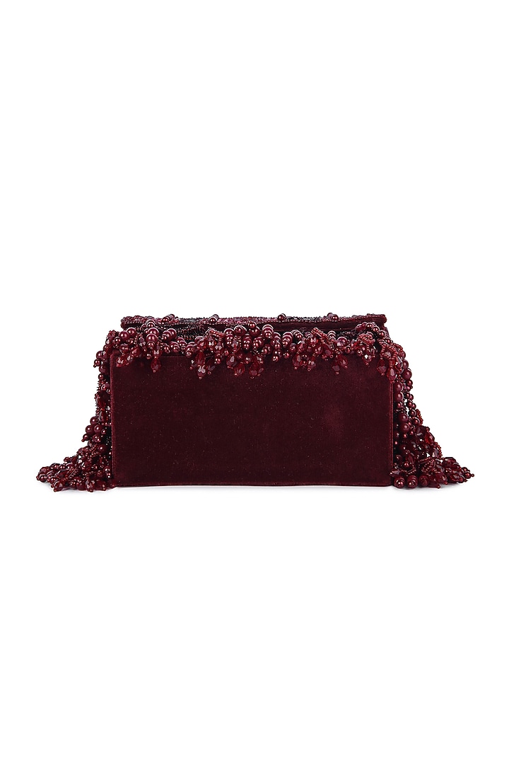 Maroon Dupion Silk Hand Embroidered Clutch Bag by The Purple Sack at Pernia's Pop Up Shop