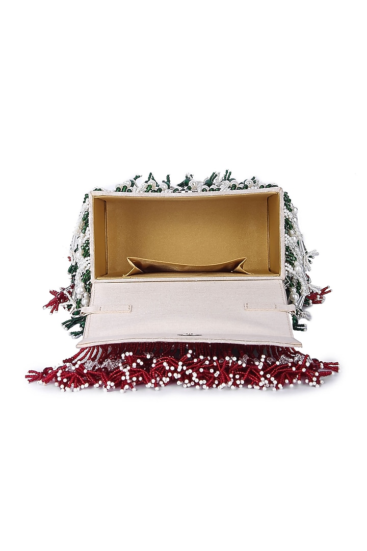 Multi-Colored Dupion Silk Hand Embroidered Clutch Bag by The Purple Sack at Pernia's Pop Up Shop