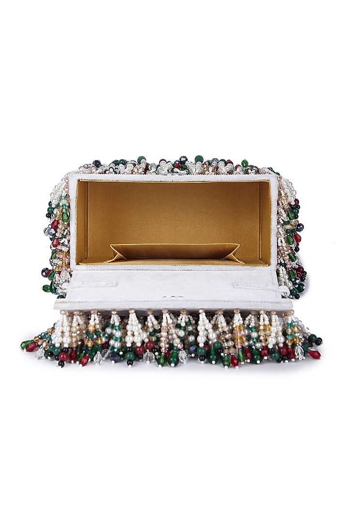 Multi-Colored Dupion Silk Hand Embroidered Clutch Bag by The Purple Sack at Pernia's Pop Up Shop