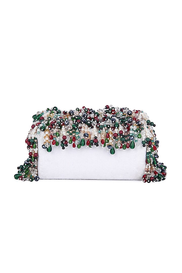 Multi-Colored Dupion Silk Hand Embroidered Clutch Bag by The Purple Sack at Pernia's Pop Up Shop