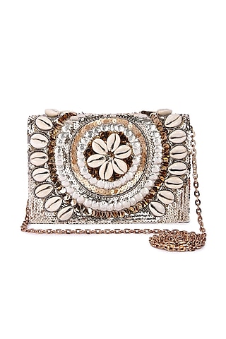 Multi-Colored Vegan Leather Hand Embroidered Clutch Bag by The Purple Sack