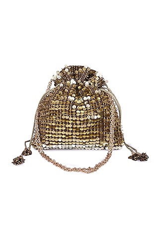 Gold Velvet Hand Embroidered Potli by The Purple Sack