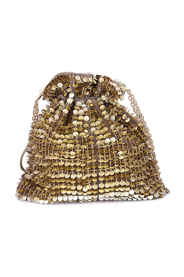 Gold Velvet Hand Embroidered Potli by The Purple Sack at Pernia's Pop Up Shop