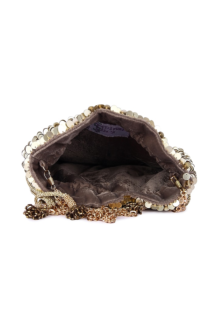 Gold Velvet Hand Embroidered Potli by The Purple Sack at Pernia's Pop Up Shop