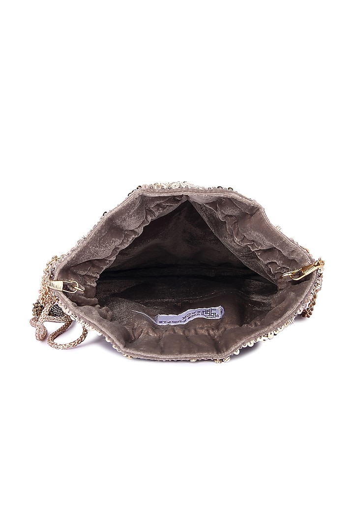 Grey Velvet Hand Embroidered Potli by The Purple Sack at Pernia's Pop Up Shop