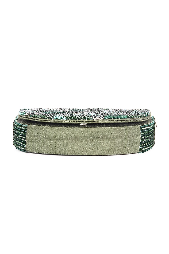 Green Dupion Silk Hand Embroidered Clutch Bag by The Purple Sack at Pernia's Pop Up Shop