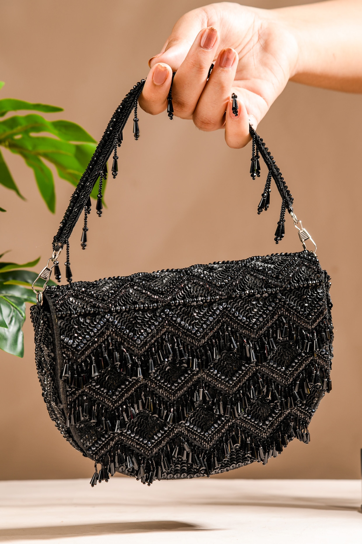 Black Dupion Silk Hand Embroidered Clutch Bag by The Purple Sack at Pernia s Pop Up Shop