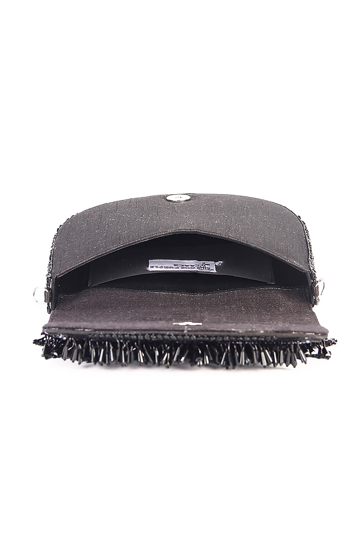 Black Dupion Silk Hand Embroidered Clutch Bag by The Purple Sack at Pernia's Pop Up Shop