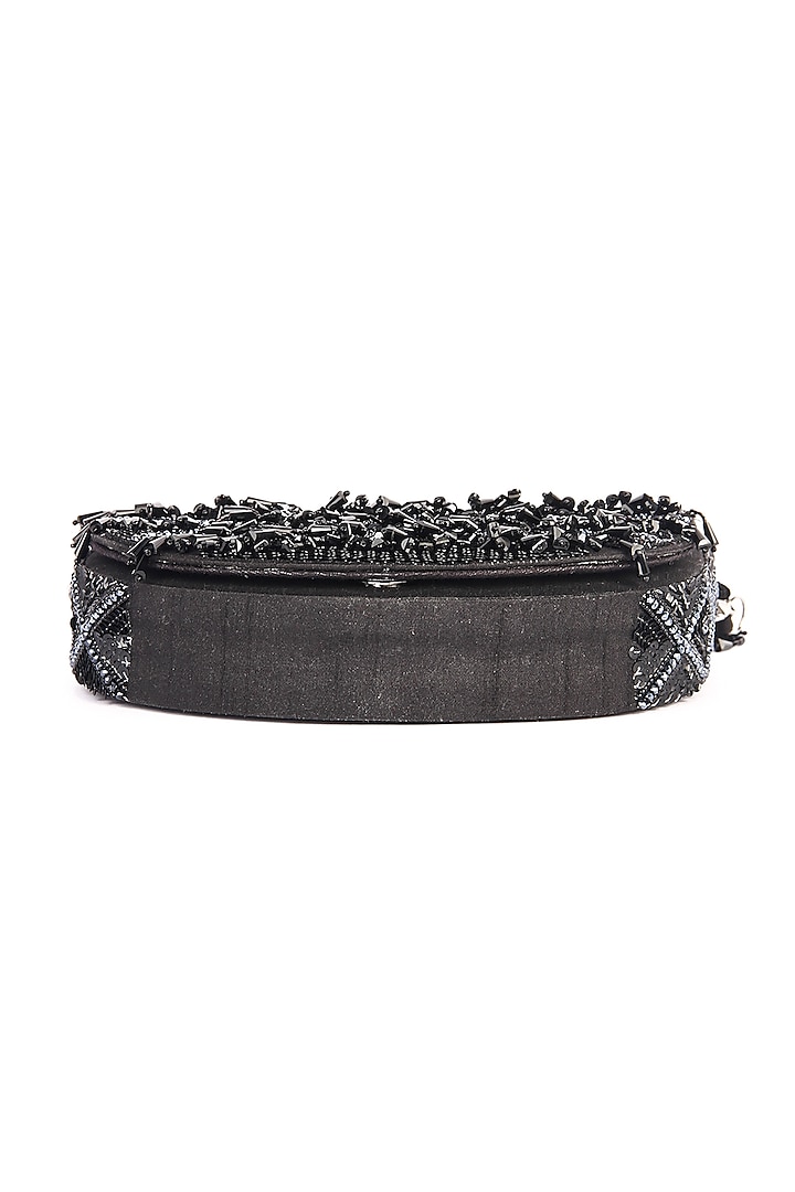 Black Dupion Silk Hand Embroidered Clutch Bag by The Purple Sack at Pernia's Pop Up Shop