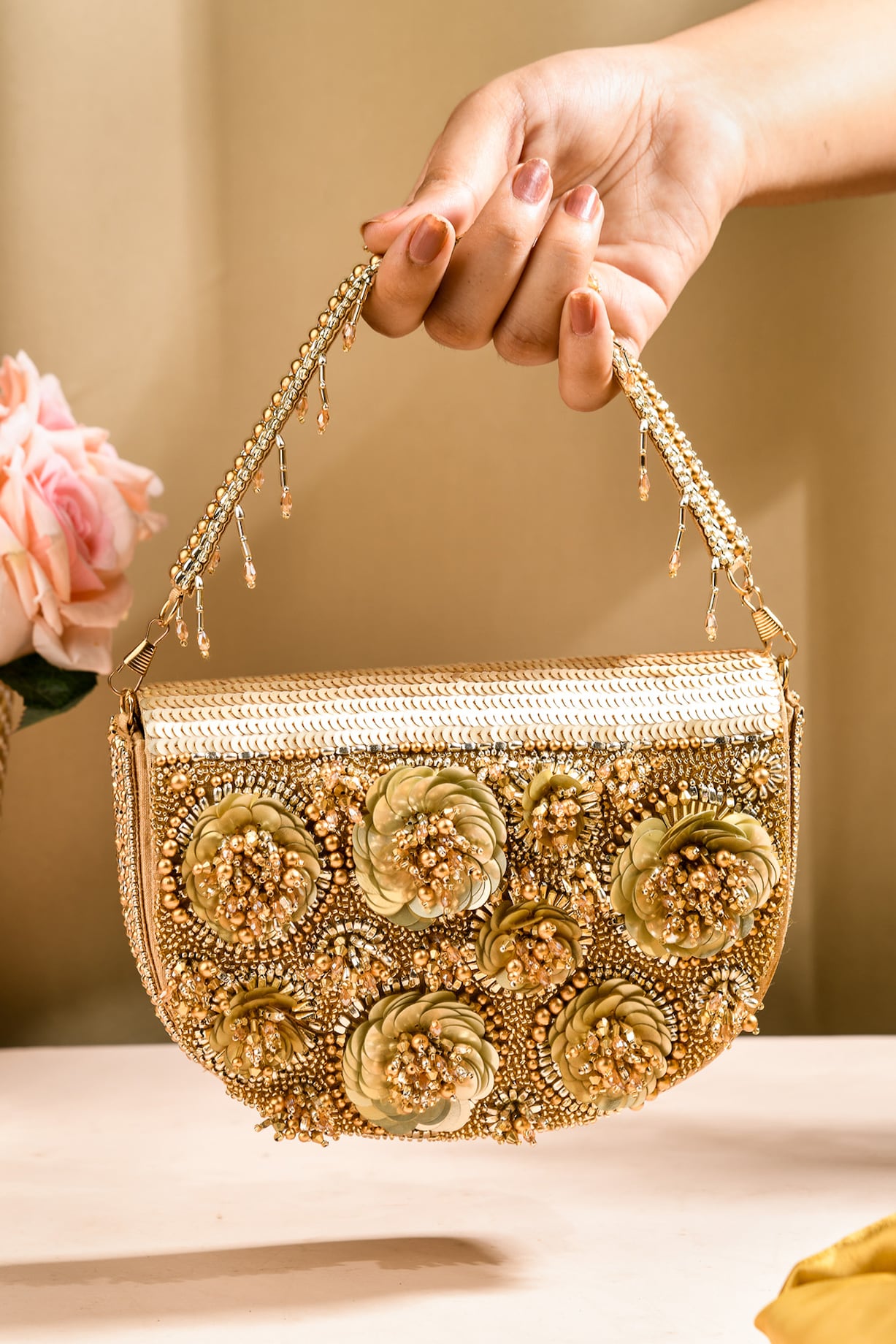 Gold Dupion Silk Hand Embroidered Clutch Bag by The Purple Sack at Pernia's  Pop Up Shop