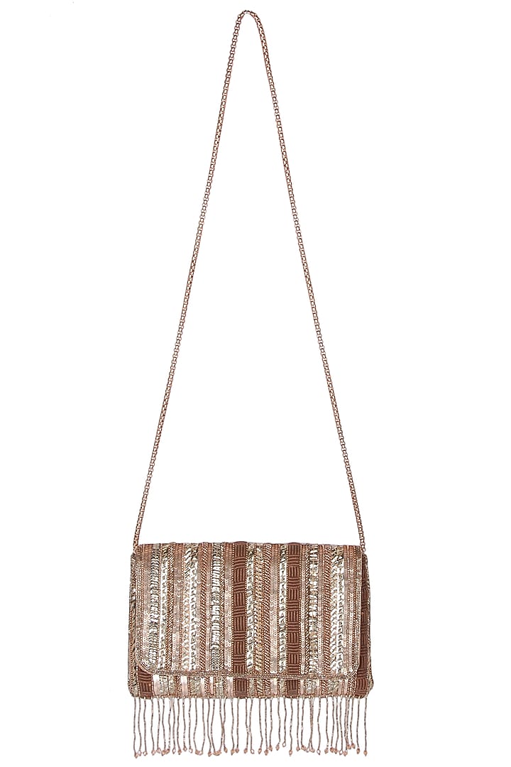 Gold Satin Hand Embroidered Clutch by The Purple Sack at Pernia's Pop Up Shop