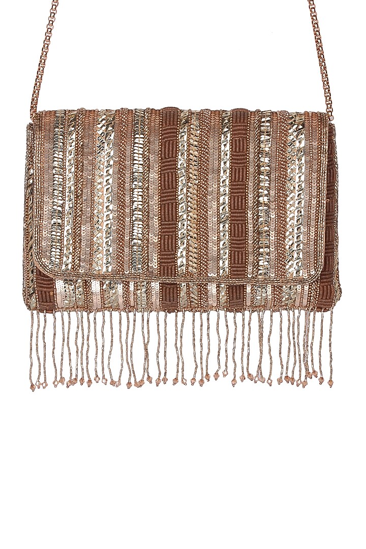 Gold Satin Hand Embroidered Clutch by The Purple Sack at Pernia's Pop Up Shop