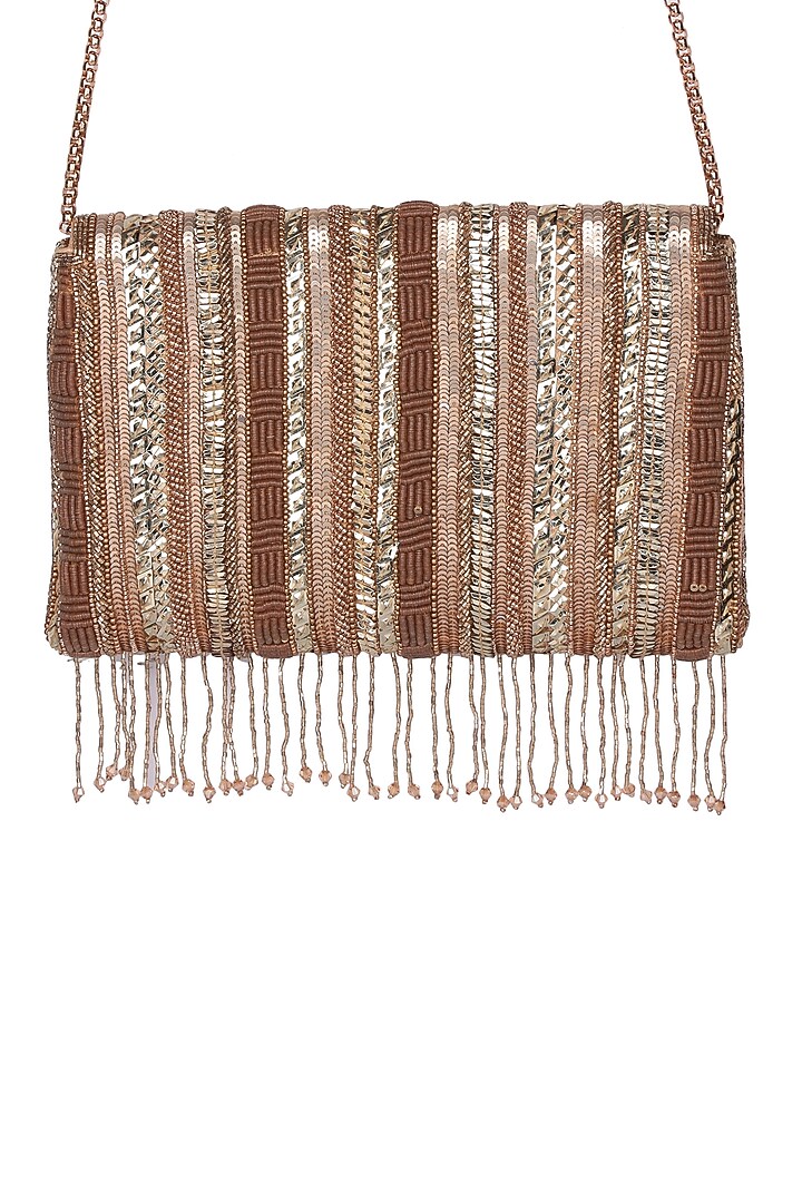 Gold Satin Hand Embroidered Clutch by The Purple Sack at Pernia's Pop Up Shop