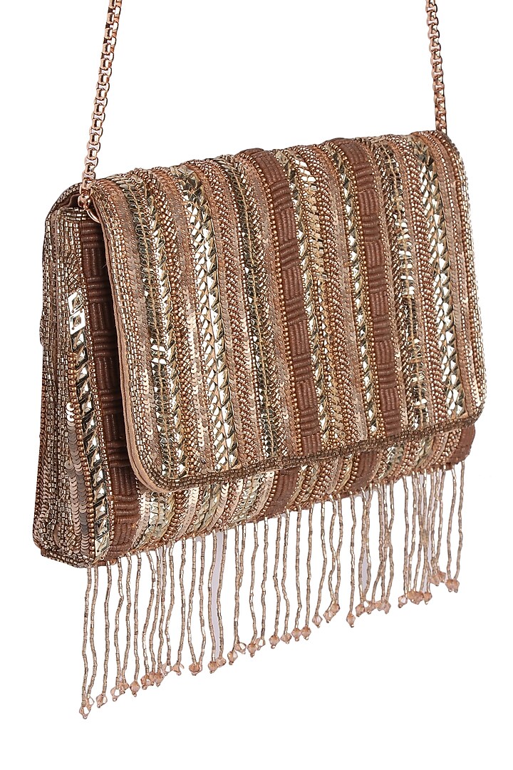 Gold Satin Hand Embroidered Clutch by The Purple Sack at Pernia's Pop Up Shop