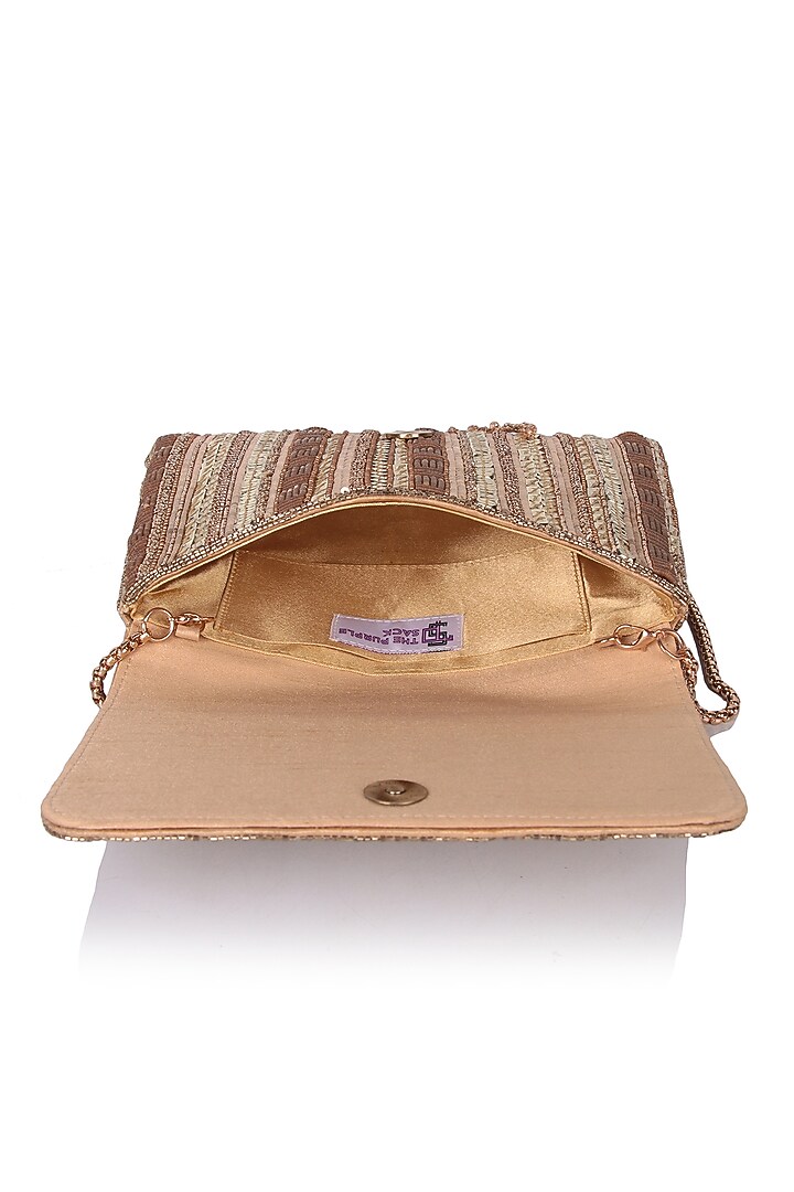Gold Satin Hand Embroidered Clutch by The Purple Sack at Pernia's Pop Up Shop