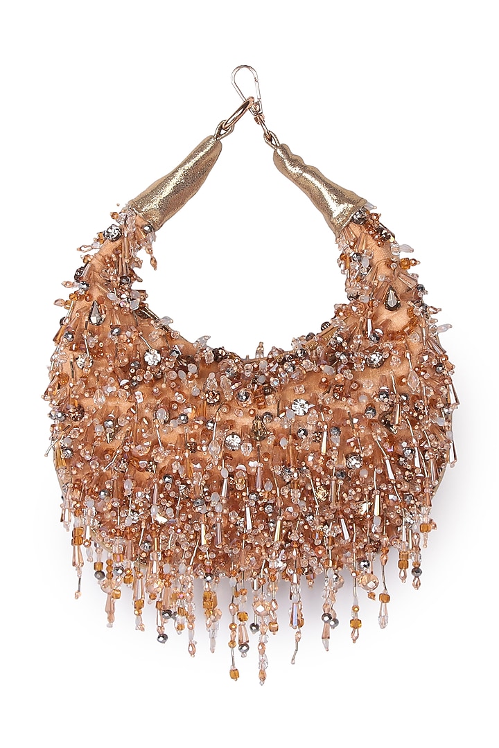 Gold Satin Hand Embroidered Moon Bag by The Purple Sack at Pernia's Pop Up Shop