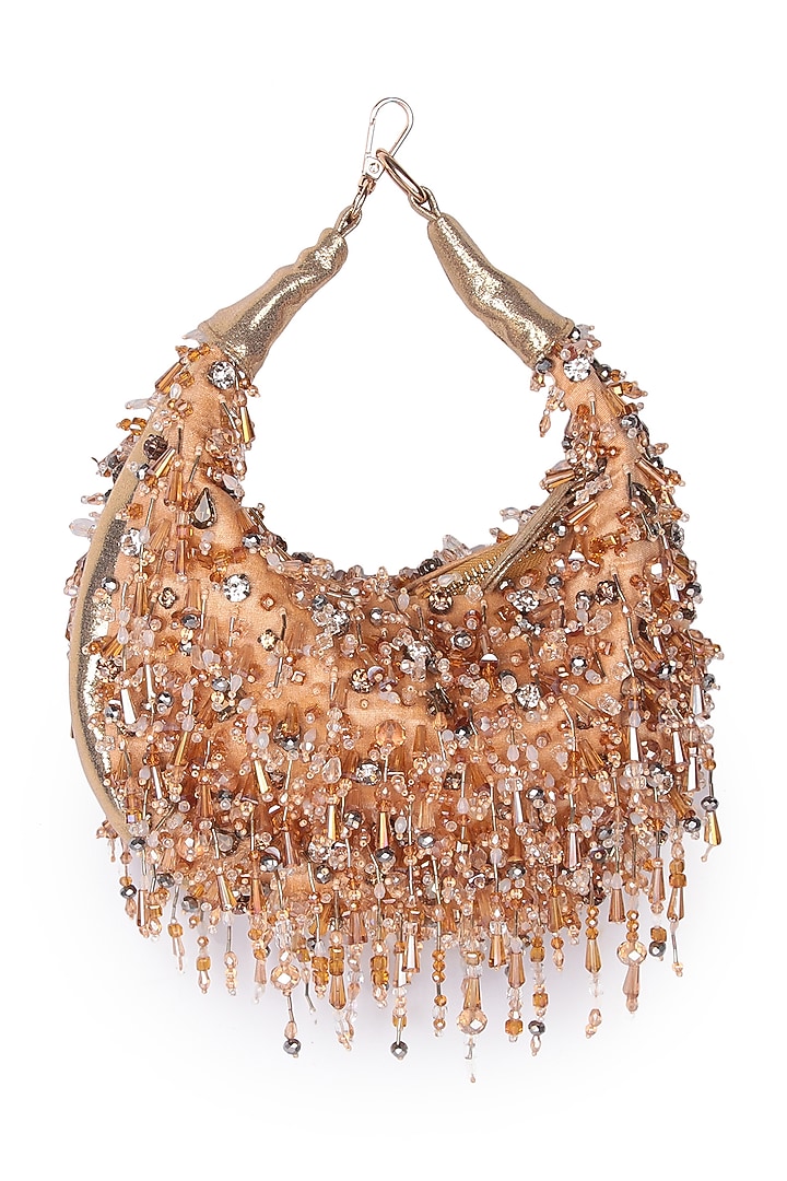 Gold Satin Hand Embroidered Moon Bag by The Purple Sack at Pernia's Pop Up Shop