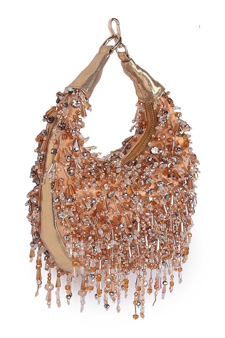 Gold Satin Hand Embroidered Moon Bag by The Purple Sack at Pernia's Pop Up Shop