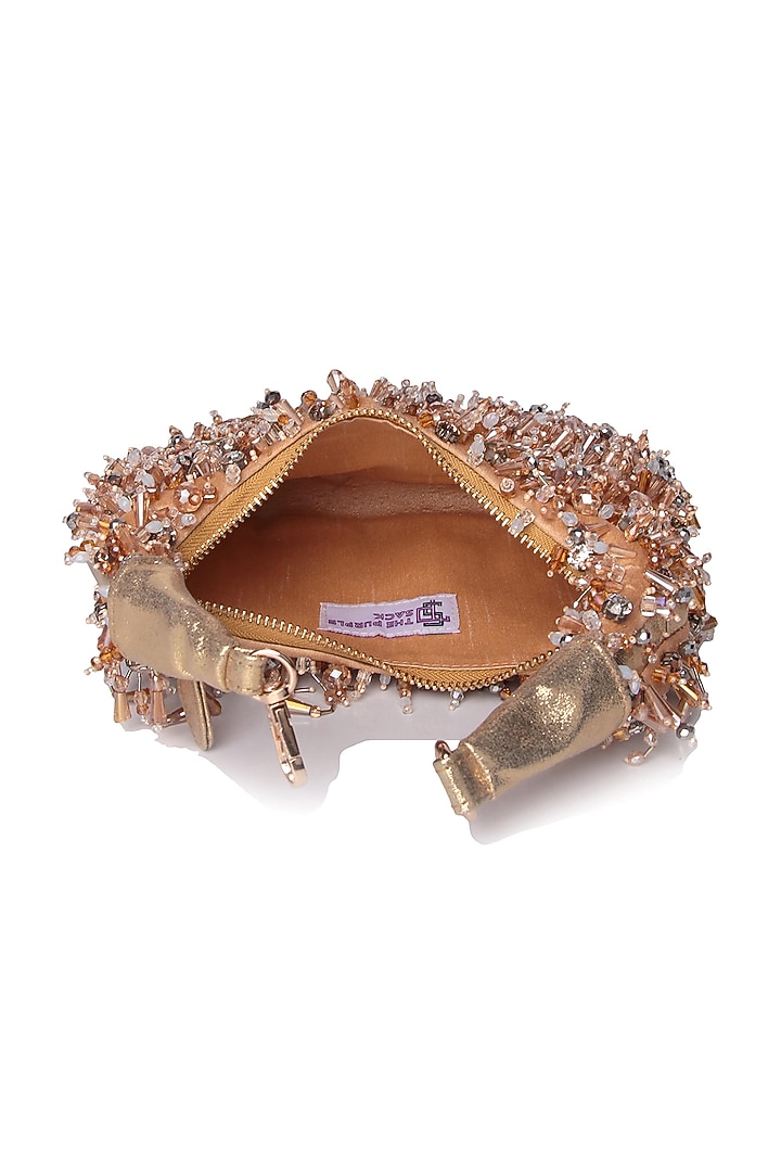 Gold Satin Hand Embroidered Moon Bag by The Purple Sack at Pernia's Pop Up Shop