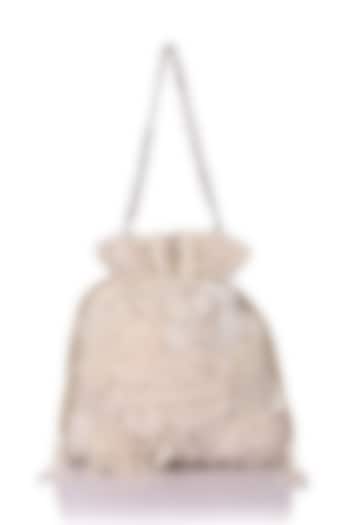 White Satin Hand Embroidered Potli by The Purple Sack at Pernia's Pop Up Shop