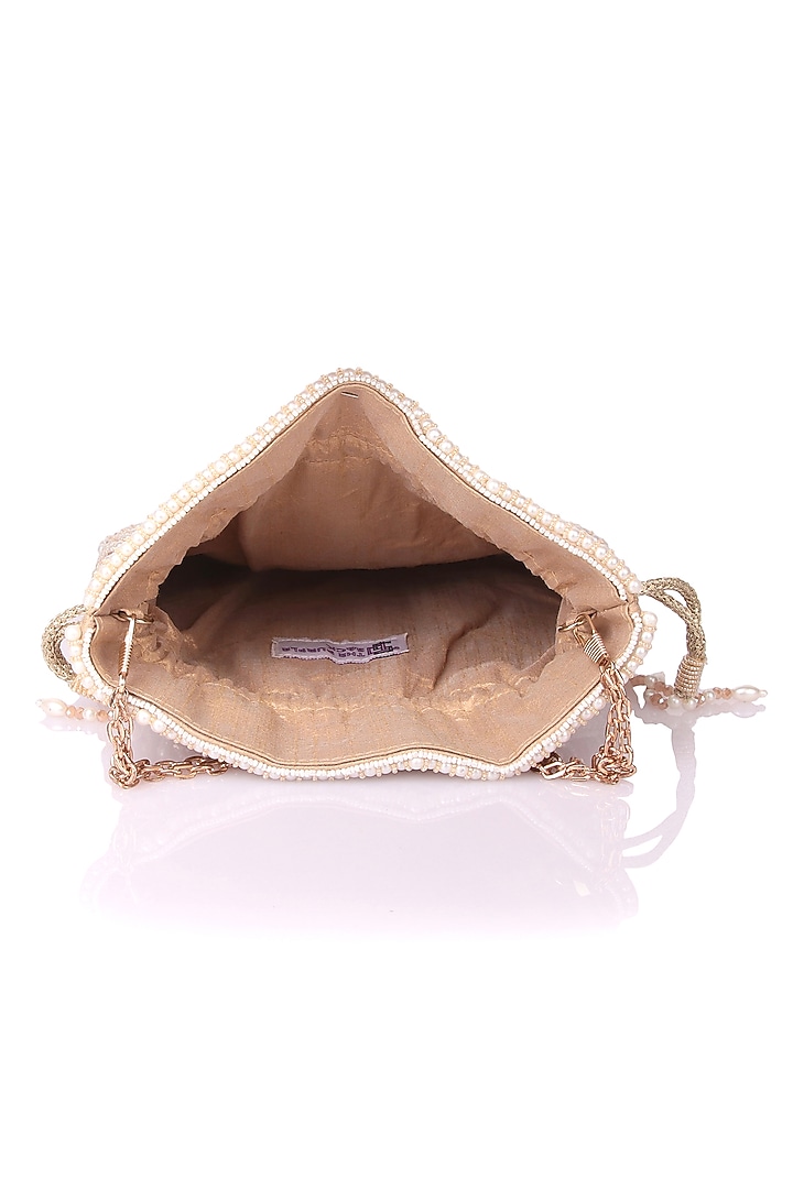 Gold Satin Hand Embroidered Potli by The Purple Sack at Pernia's Pop Up Shop