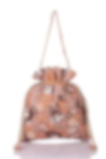 Rose Gold Satin Hand Embroidered Potli by The Purple Sack at Pernia's Pop Up Shop