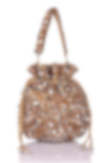 Gold Satin Hand Embroidered Potli by The Purple Sack at Pernia's Pop Up Shop