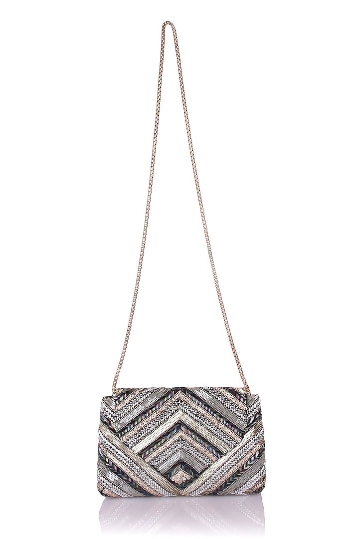 Multi-Colored Satin Hand Embroidered Clutch by The Purple Sack at Pernia's Pop Up Shop