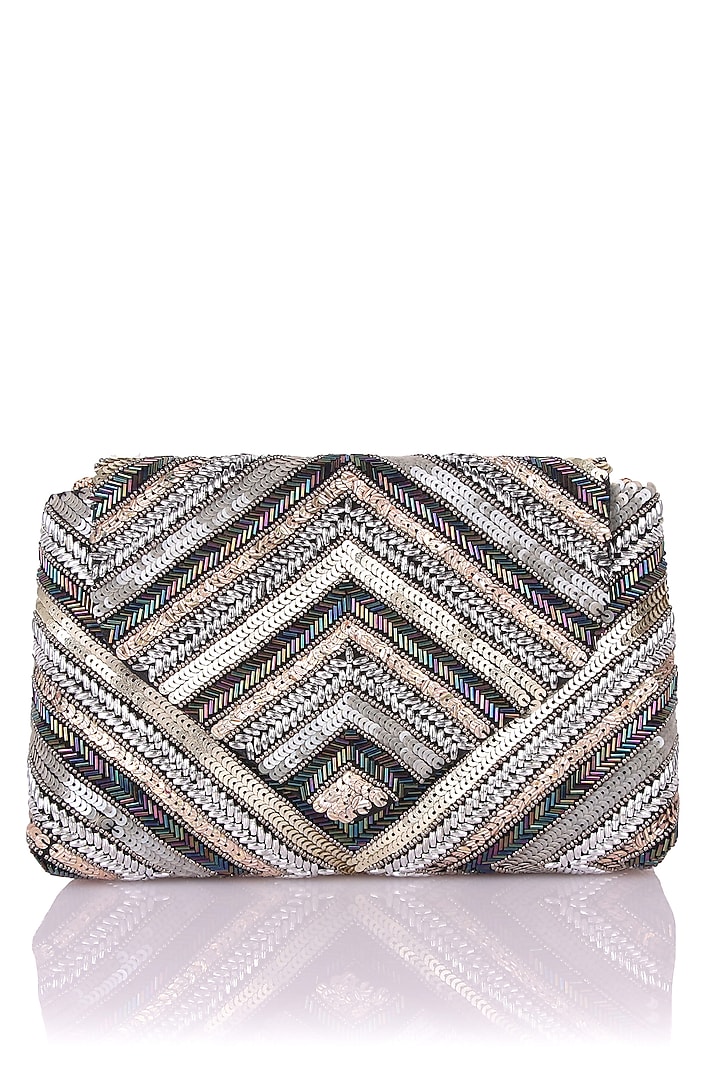 Multi-Colored Satin Hand Embroidered Clutch by The Purple Sack at Pernia's Pop Up Shop