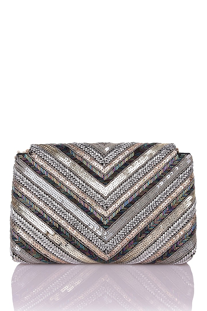 Multi-Colored Satin Hand Embroidered Clutch by The Purple Sack at Pernia's Pop Up Shop