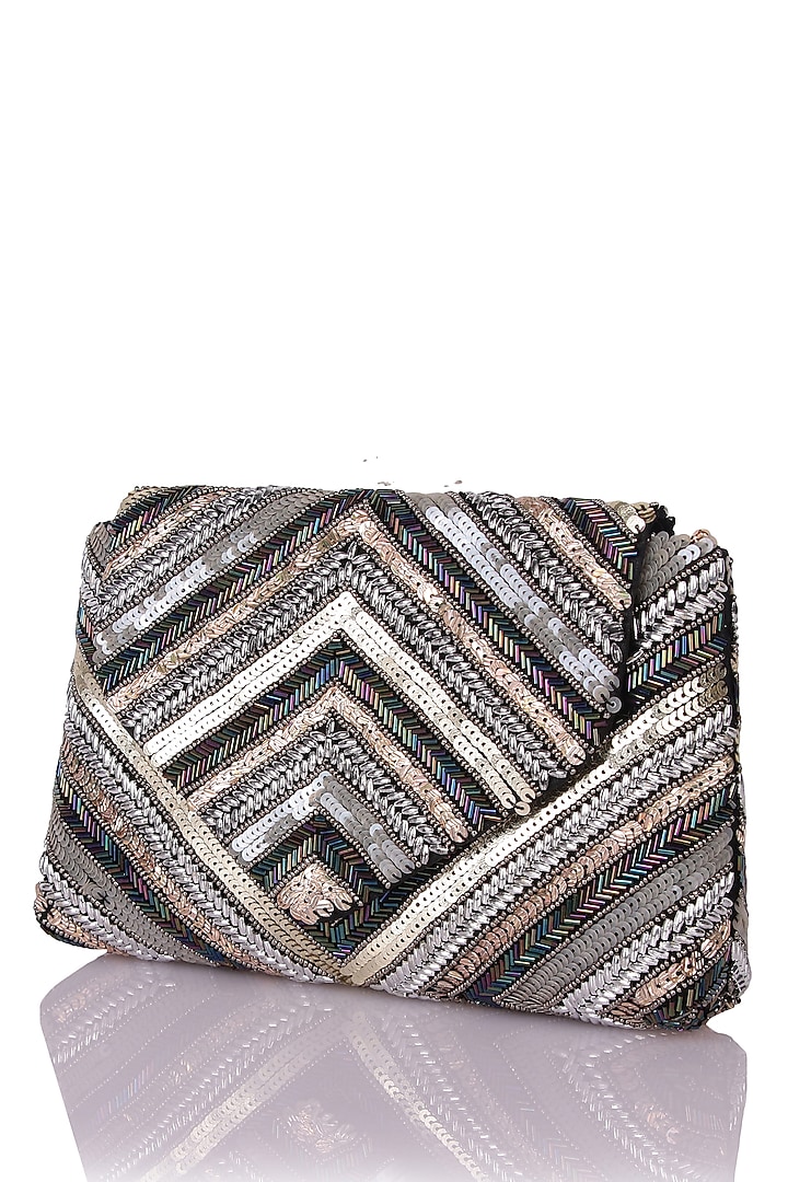 Multi-Colored Satin Hand Embroidered Clutch by The Purple Sack at Pernia's Pop Up Shop