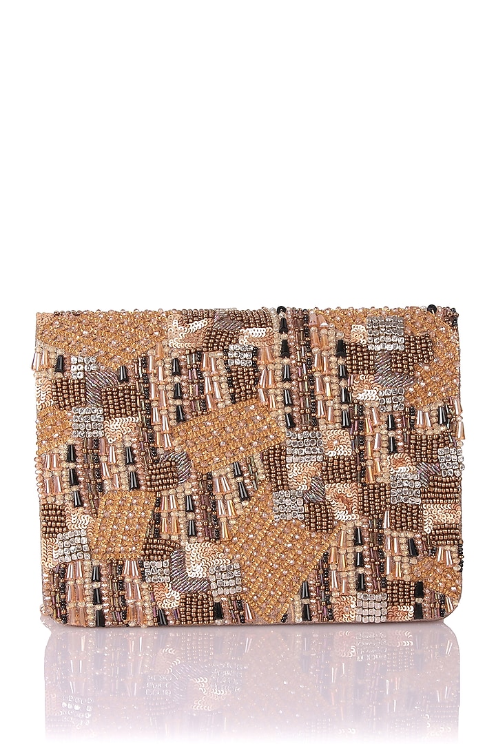Brown Satin Hand Embroidered Clutch by The Purple Sack at Pernia's Pop Up Shop