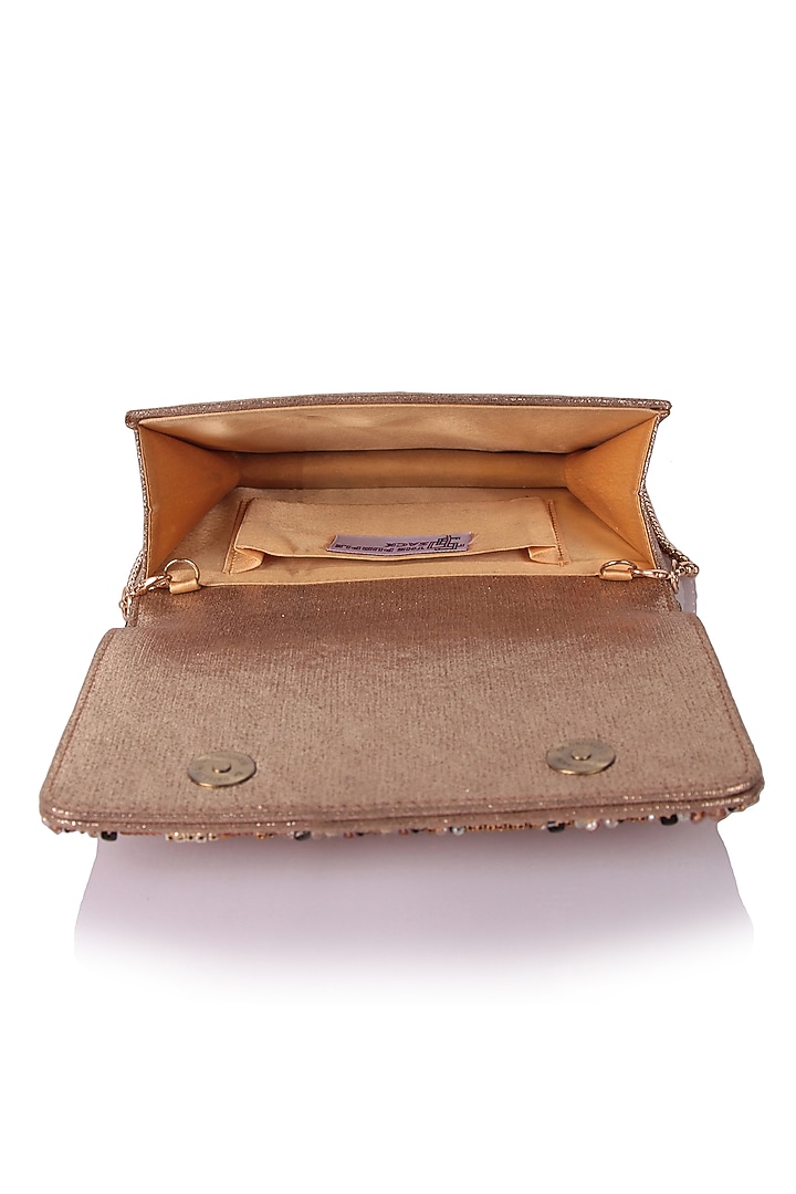 Brown Satin Hand Embroidered Clutch by The Purple Sack at Pernia's Pop Up Shop