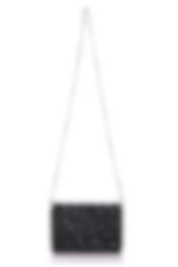 Black Satin Hand Embroidered Clutch by The Purple Sack at Pernia's Pop Up Shop