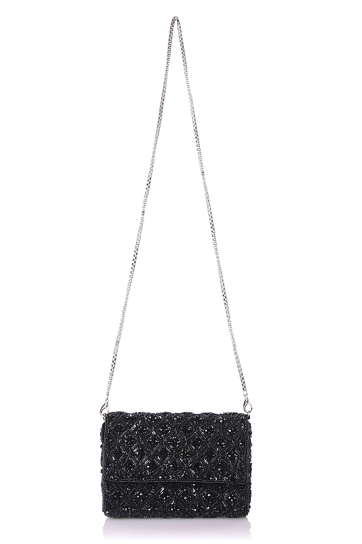 Black Satin Hand Embroidered Clutch by The Purple Sack at Pernia's Pop Up Shop
