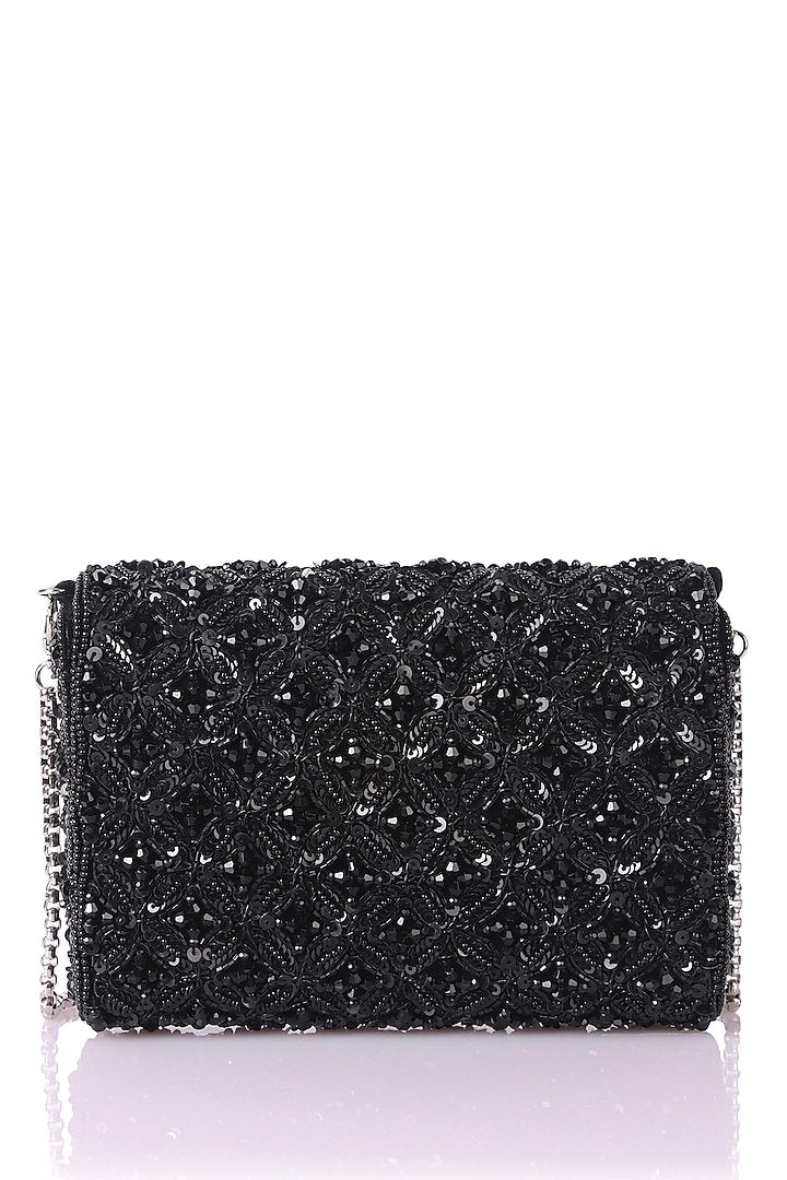Black Satin Hand Embroidered Clutch by The Purple Sack at Pernia's Pop Up Shop