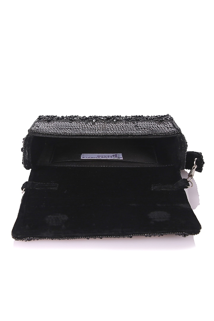 Black Satin Hand Embroidered Clutch by The Purple Sack at Pernia's Pop Up Shop