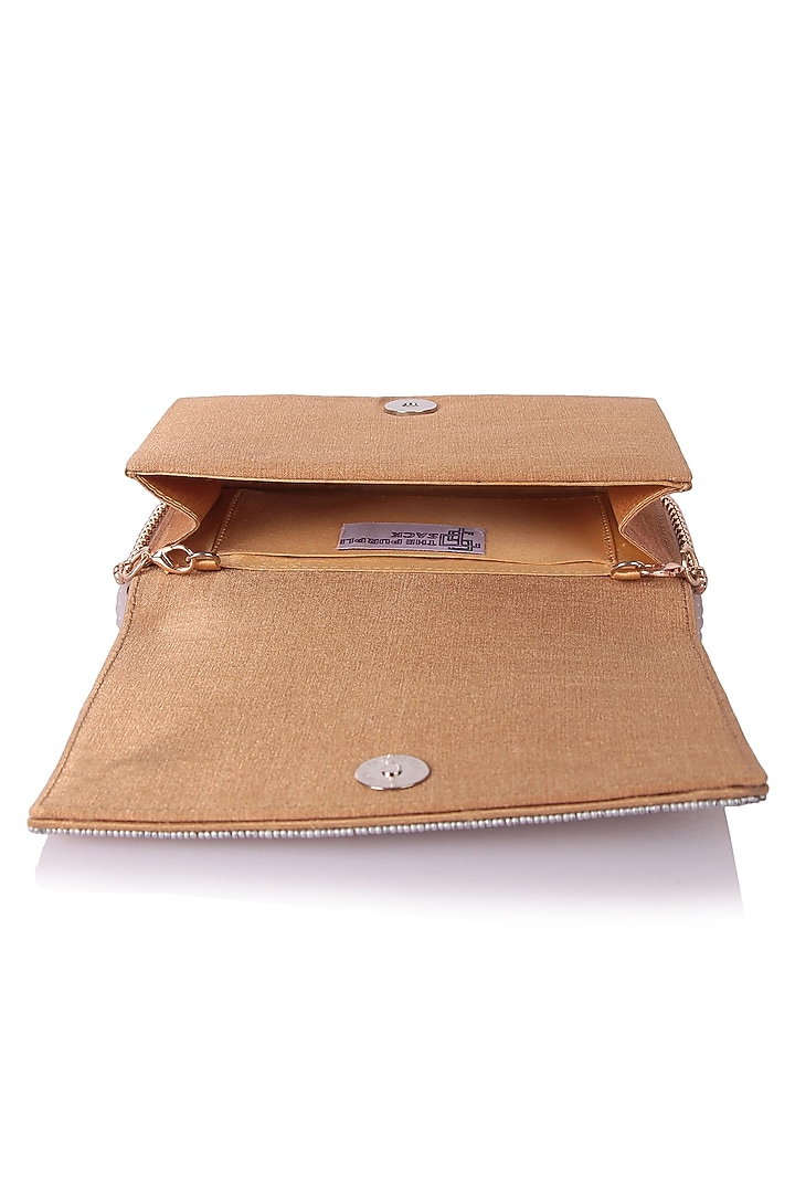 Beige Satin Hand Embroidered Clutch by The Purple Sack at Pernia's Pop Up Shop