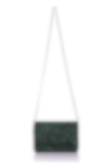 Green Satin Hand Embroidered Clutch by The Purple Sack at Pernia's Pop Up Shop