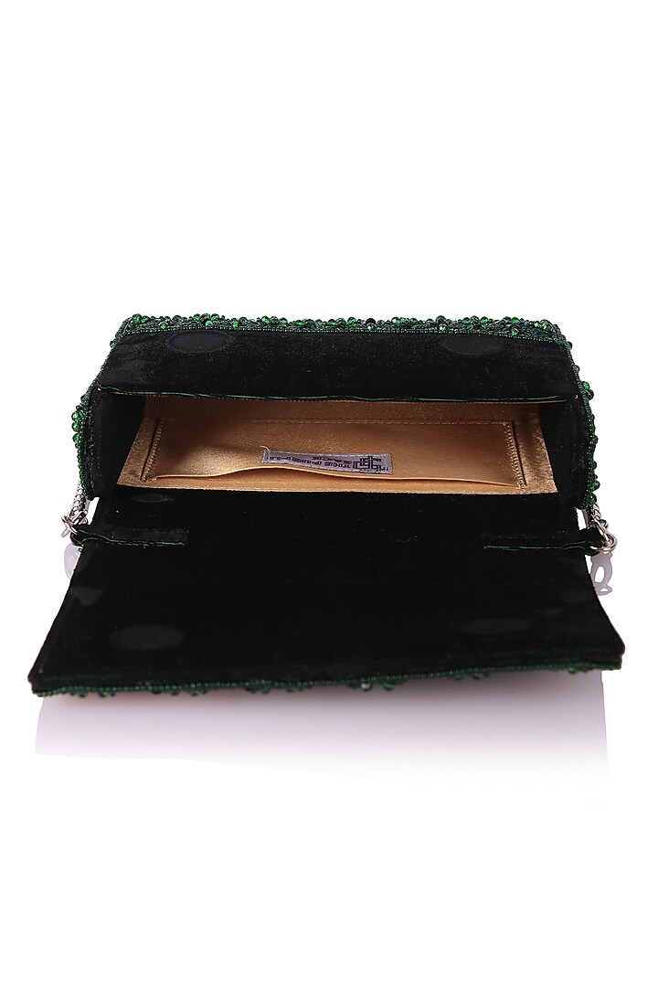 Green Satin Hand Embroidered Clutch by The Purple Sack at Pernia's Pop Up Shop
