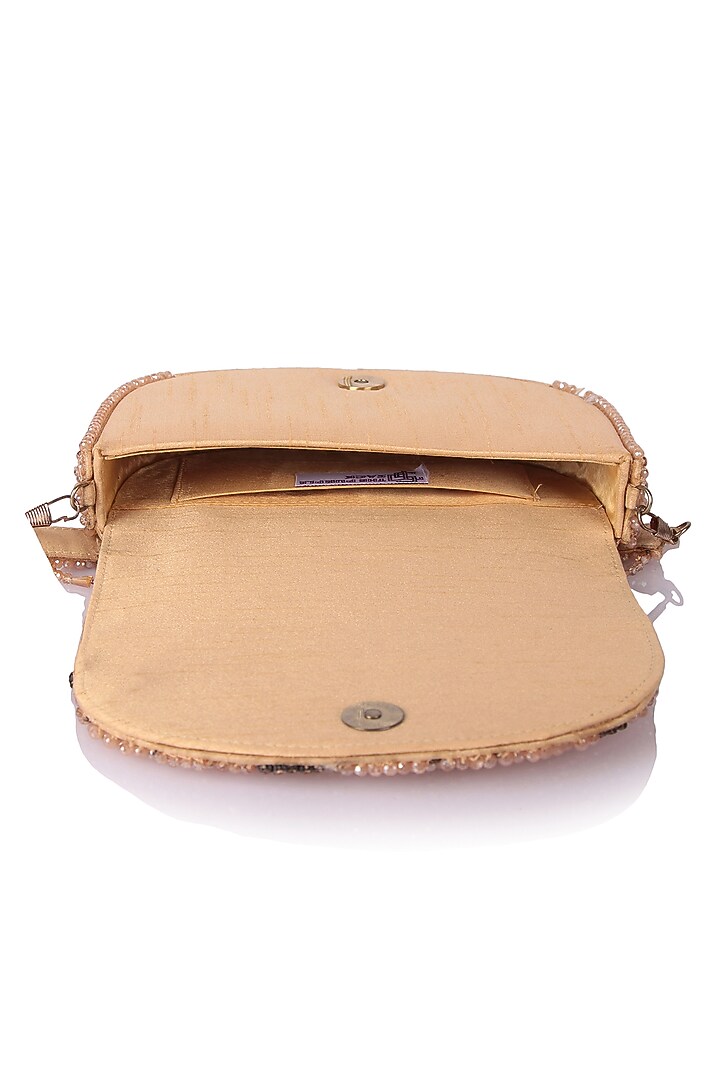 Gold Satin Hand Embroidered Clutch by The Purple Sack at Pernia's Pop Up Shop