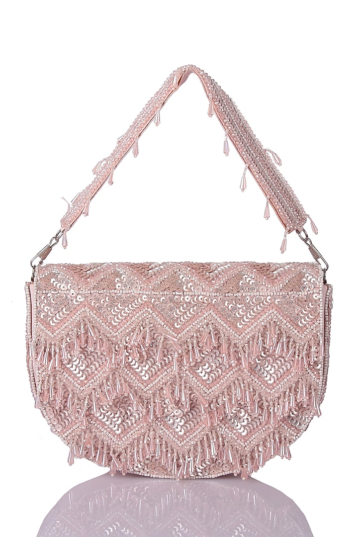 Pink Satin Hand Embroidered Clutch by The Purple Sack at Pernia's Pop Up Shop